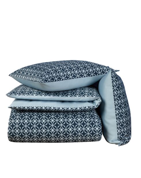 Parure housse de couette 100% Satin de Coton Nickel bleu foncé