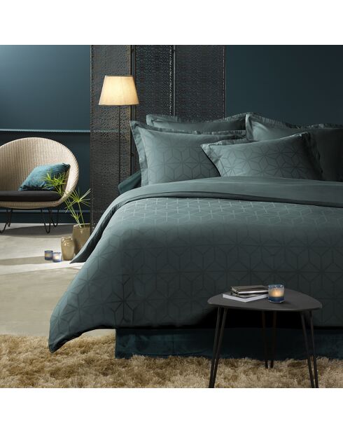 Parure housse de couette & 2 taies 100% Satin de Coton Skyscraper atlantic/vert foncé - 200x200 cm