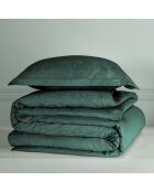 Parure housse de couette & 2 taies 100% Satin de Coton Skyscraper atlantic/vert foncé - 200x200 cm