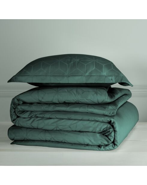 Parure housse de couette & 2 taies 100% Satin de Coton Skyscraper atlantic/vert foncé - 200x200 cm