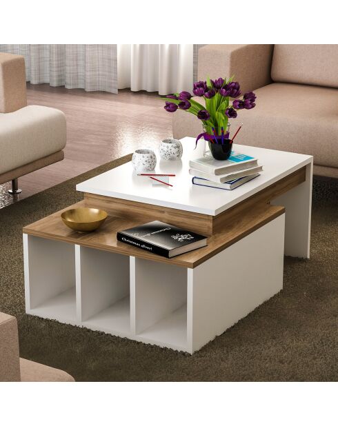 Table basse kolarado blanc/noyer - 90x37.4x60 cm