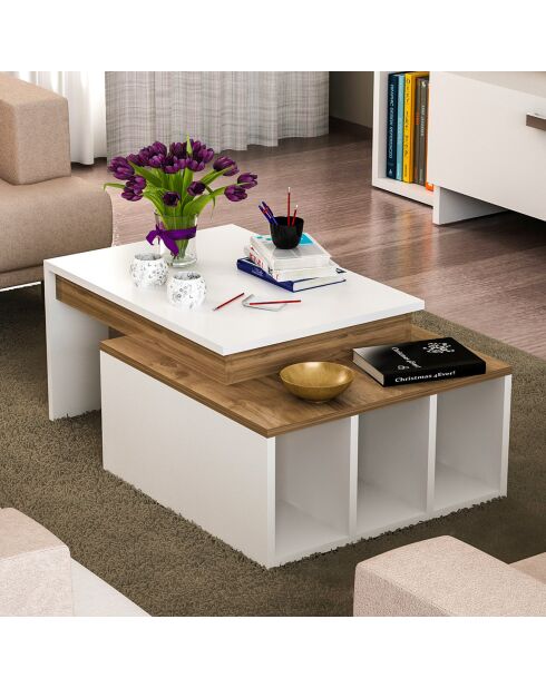 Table basse kolarado blanc/noyer - 90x37.4x60 cm