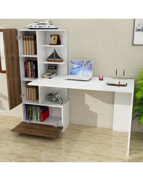 Bureau Domingos blanc/noyer - 120x73.8x61.8 cm