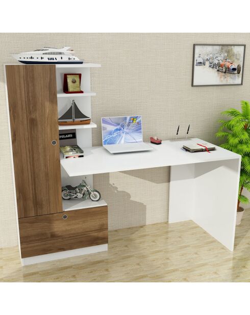 Bureau Domingos blanc/noyer - 120x73.8x61.8 cm