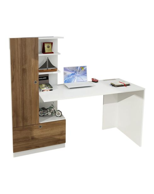 Bureau Domingos blanc/noyer - 120x73.8x61.8 cm