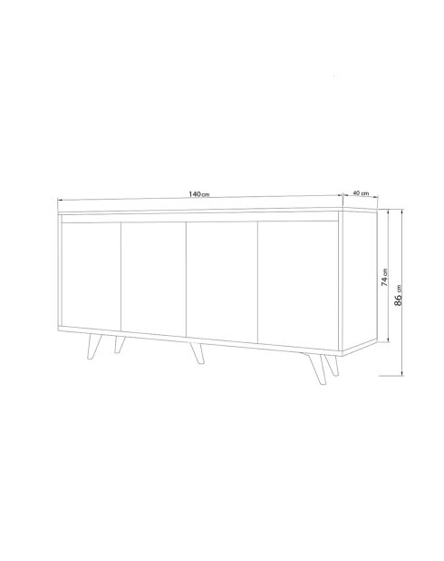 Buffet 4 portes shans chêne/blanc - 140x40x85.6 cm