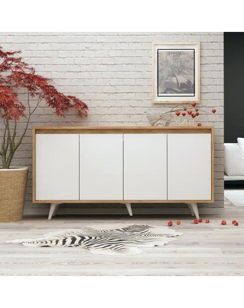 Buffet 4 portes shans chêne/blanc - 140x40x85.6 cm
