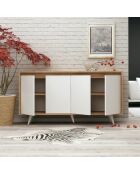 Buffet 4 portes shans chêne/blanc - 140x40x85.6 cm