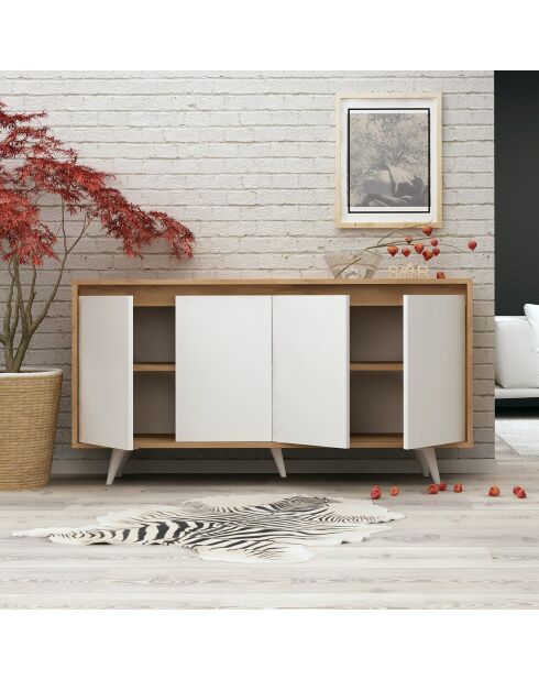 Buffet 4 portes shans chêne/blanc - 140x40x85.6 cm