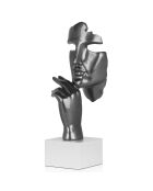 Sculpture abstrait Visage Dame argentée - 45x18x17 cm