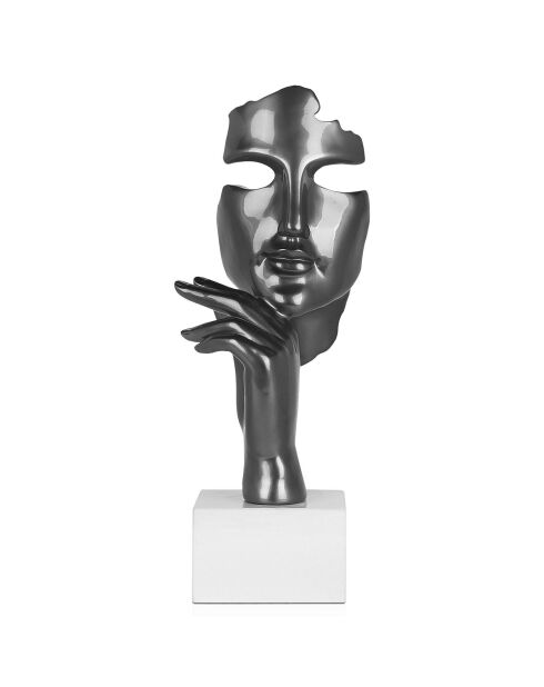 Sculpture abstrait Visage Dame argentée - 45x18x17 cm