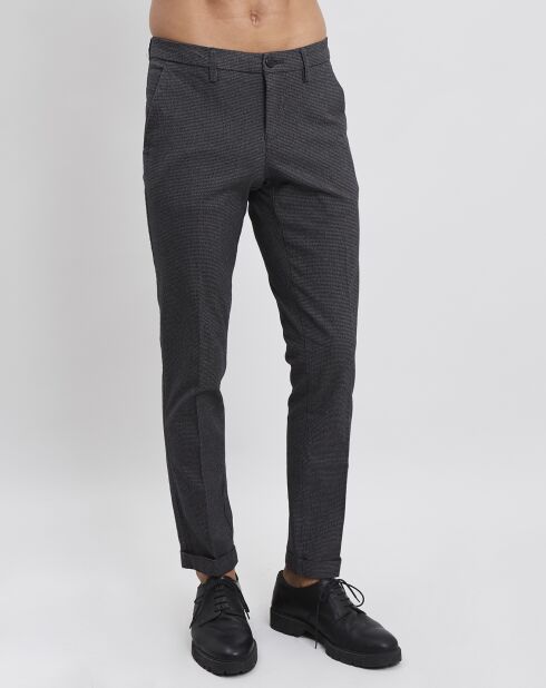 Pantalon de costume slim Pablo imprimé micro pied-de-poule noir/gris