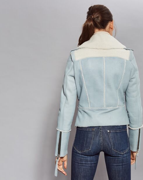 Blouson en Peau Lainee Yvonn bleu ciel