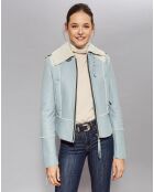 Blouson en Peau Lainee Yvonn bleu ciel