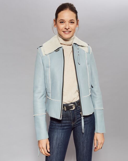 Blouson en Peau Lainee Yvonn bleu ciel