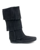Bottes en Velours de Cuir 3 Layer Fringe Boot noires