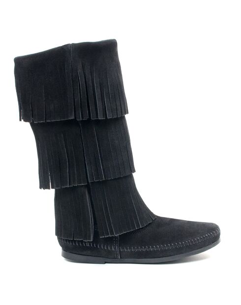Bottes en Velours de Cuir 3 Layer Fringe Boot noires