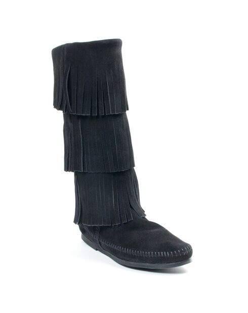 Bottes en Velours de Cuir 3 Layer Fringe Boot noires