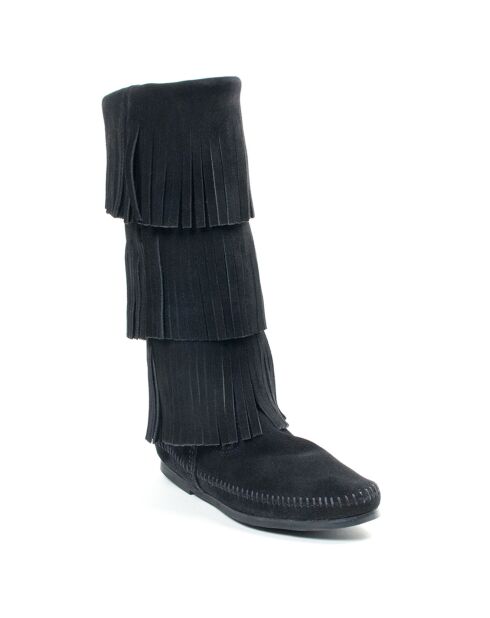 Bottes en Velours de Cuir 3 Layer Fringe Boot noires