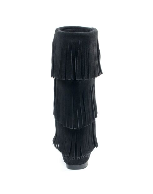 Bottes en Velours de Cuir 3 Layer Fringe Boot noires