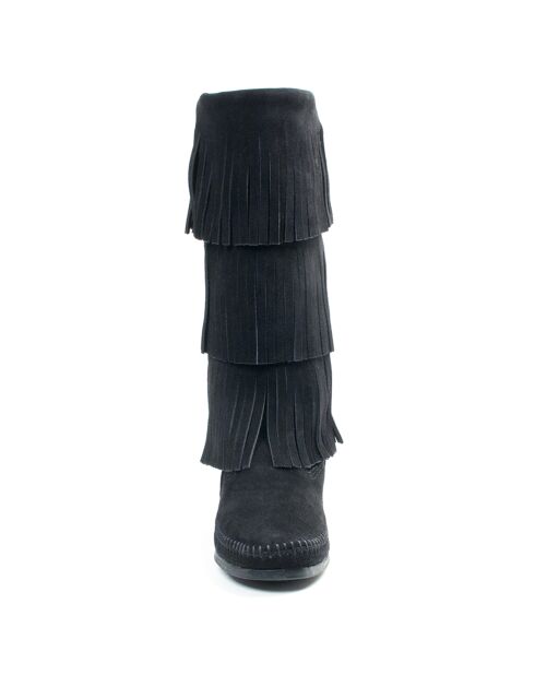 Bottes en Velours de Cuir 3 Layer Fringe Boot noires