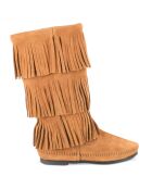 Bottes en Velours de Cuir 3 Layer Fringe Boot camel