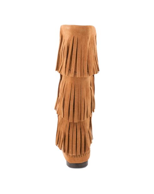 Bottes en Velours de Cuir 3 Layer Fringe Boot camel