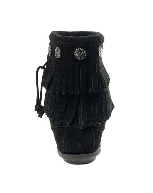 Boots en Velours de Cuir Double Fringe Side Zip noires