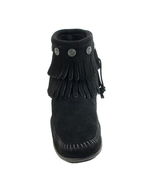 Boots en Velours de Cuir Double Fringe Side Zip noires