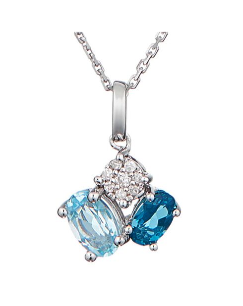 Pendentif D'ici & d'ailleurs or blanc Diamants 0.05 ct & Topazes Bleues 1.17 ct