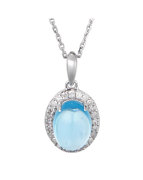Pendentif & Chaîne Comme le Bleu de tes Yeux Or Blanc Diamants 0.13 ct & Topaze Bleue 2.05 cts