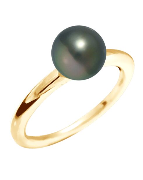 Bague Jonc Or Jaune Perle de Culture de Tahiti noire