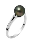 Bague Solitaire Or blanc Diamants Perle de Culture de Tahiti blanc naturel
