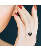 Bague Solitaire Or blanc Diamants Perle de Culture de Tahiti blanc naturel