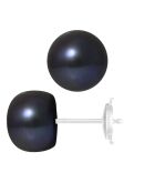 Witgouden oorbellen met zoetwaterparels en zwarte knopen