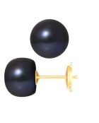 Geelgouden zoetwaterpareloorbellen met zwarte knopen