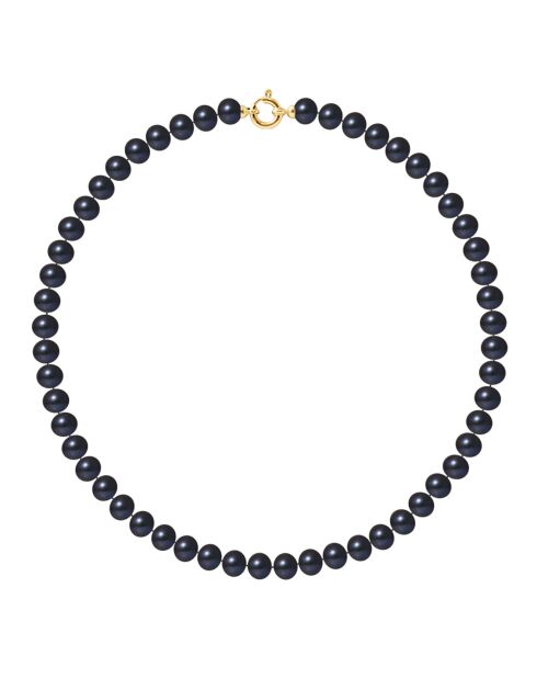Halskette mit schwarzen Süßwasserperlen aus Gelbgold