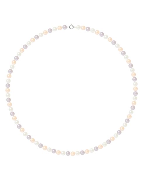 Mehrfarbige Halskette aus Weißgold mit Süßwasserperlenschnur