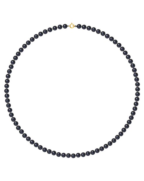 Halskette mit schwarzen Süßwasserperlen aus Gelbgold