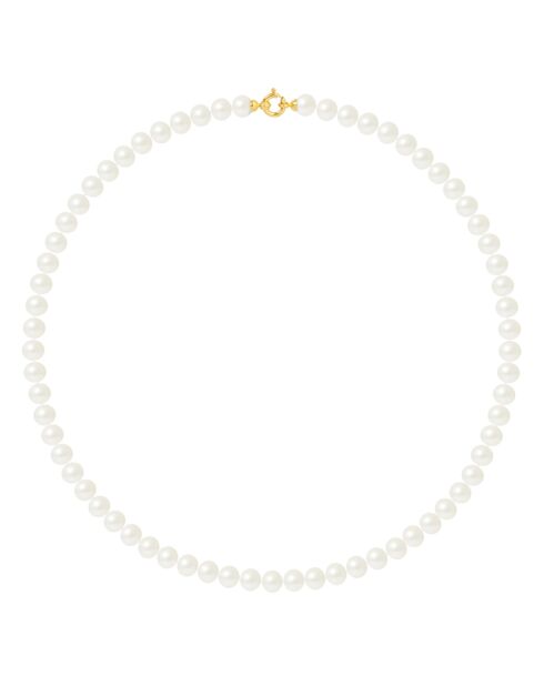 Collier Or Jaune Rang Perles d'Eau Douce blanc naturel