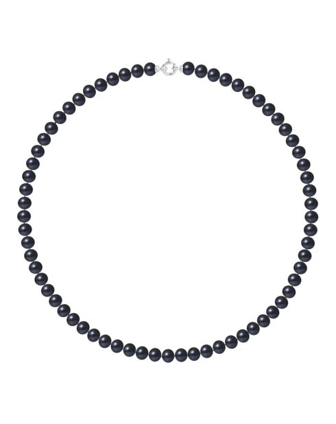 Collier Or Blanc Rang Perles d'Eau Douce noires