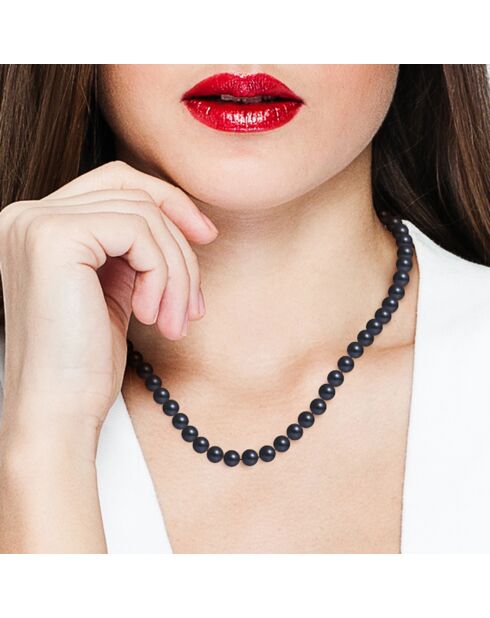 Collier Or Blanc Rang Perles d'Eau Douce noires