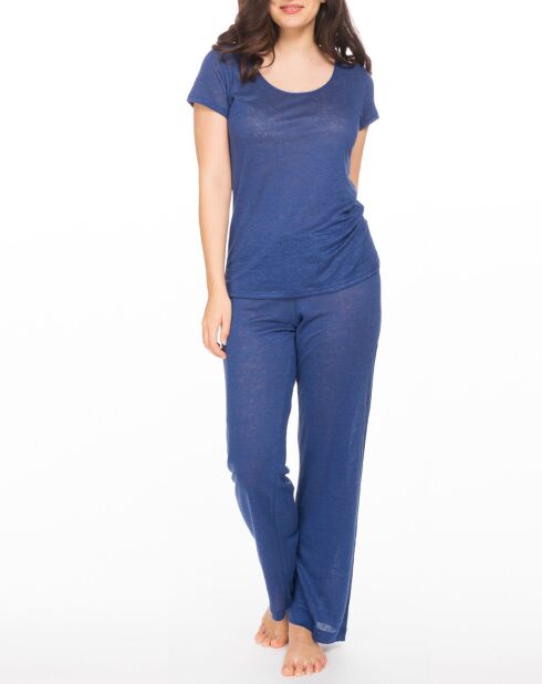 Pantalon 100% Lin Sarah bleu