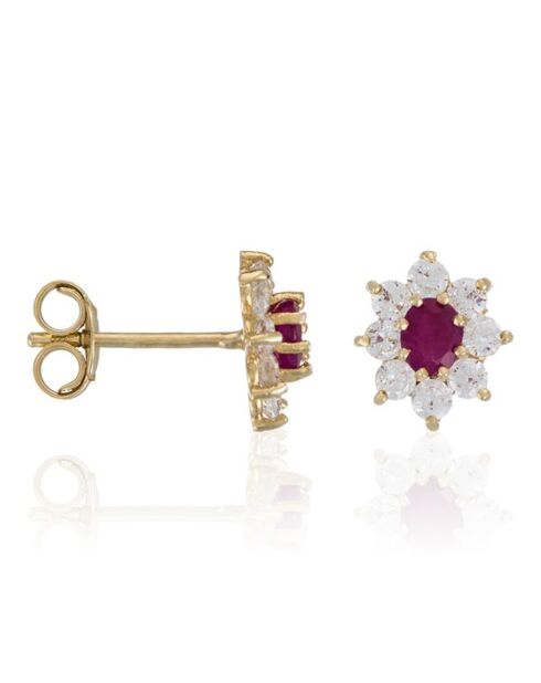 Boucles d'oreilles Marguerite Rubis 0.23 ct or jaune