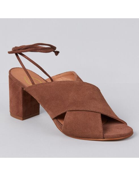 Mules en Velours de Cuir Ada muscade - Talon 6 cm