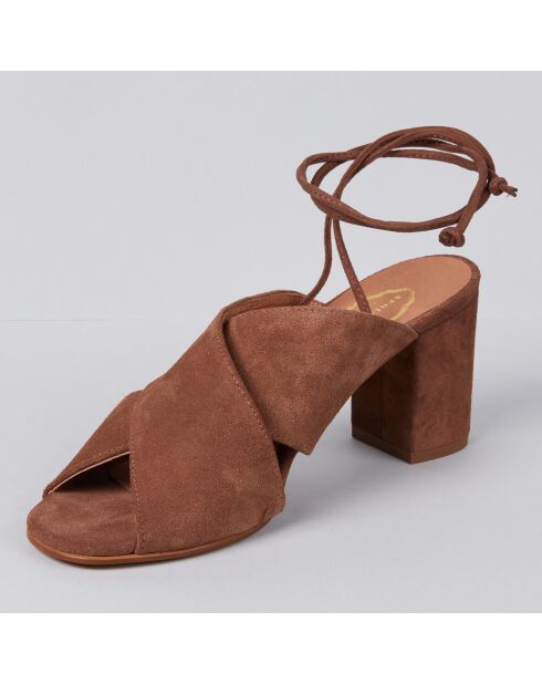 Mules en Velours de Cuir Ada muscade - Talon 6 cm