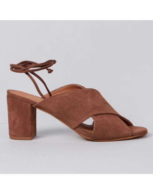 Mules en Velours de Cuir Ada muscade - Talon 6 cm
