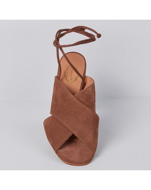 Mules en Velours de Cuir Ada muscade - Talon 6 cm