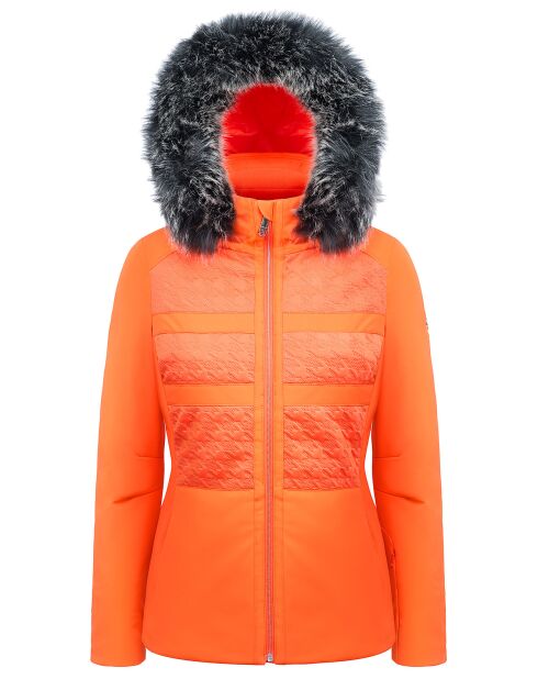 Veste de ski hybride stretch fausse fourrure orange