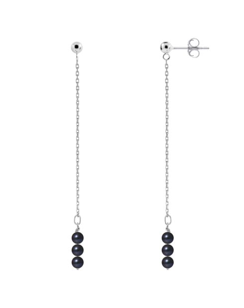 Boucles d'oreilles Or Blanc Perles d'Eau Douce noires